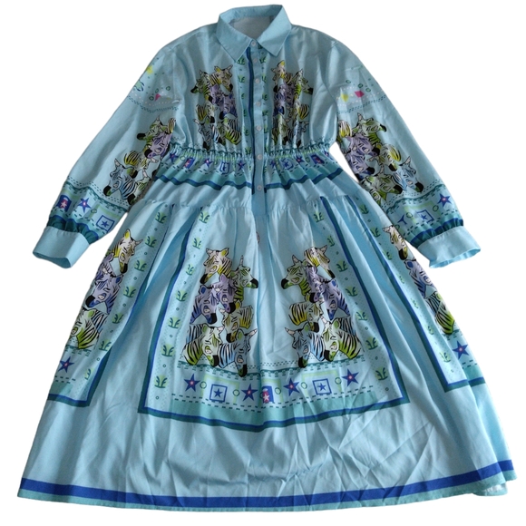 NWT Burryco Size 10 Zebra Abstract Print Long Sleeve Button Front Dress - Picture 1 of 17